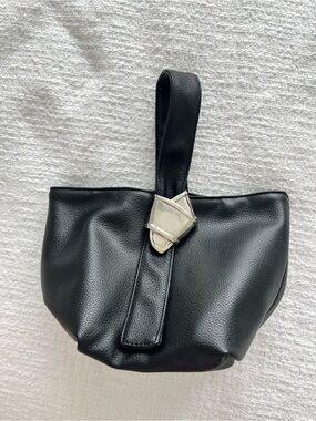 Brandon Maxwell Black Leather Wristlet with Silver-Tone Buckle